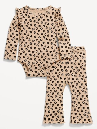 Printed Ribbed Ruffle-Trim Bodysuit and Pants Set for Baby | Old Navy (US)