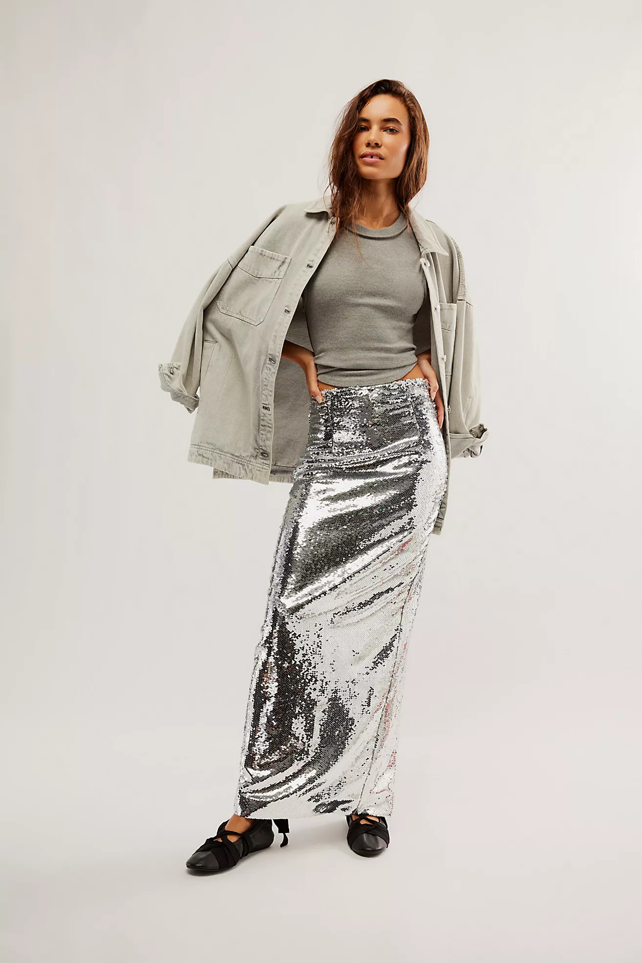 Kim Shui Silver Pailette Maxi Skirt | Free People (Global - UK&FR Excluded)