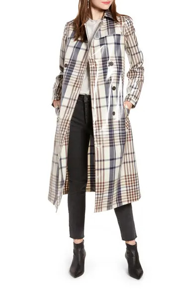 Water Resistant Plaid Glossy Trench Coat | Nordstrom