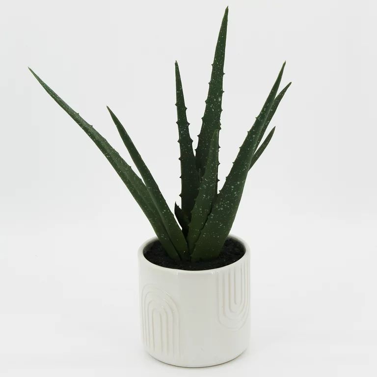 Mainstays 11.25" Artificial Aloe Vera Plant in White Rainbow Print Ceramic Pot - Walmart.com | Walmart (US)