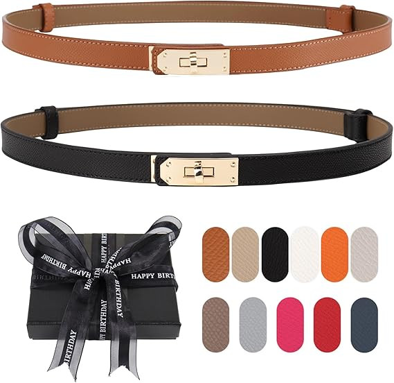 Women's Skinny Belt with Turn-Lock Buckle, Adjustable Women Leather Belt for Dresses, Jeans, Coat... | Amazon (US)