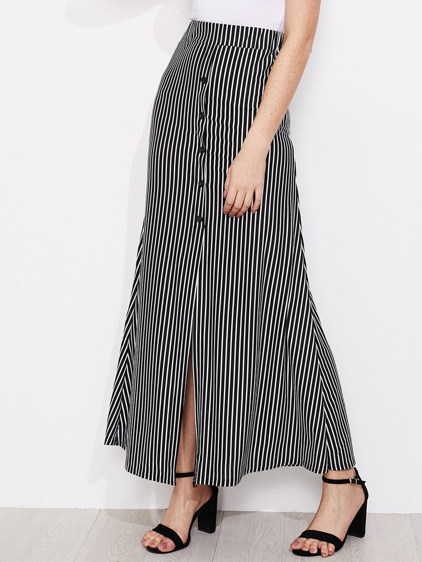 Vertical Striped Button Front Skirt | SHEIN