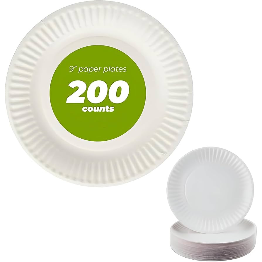 Concession Essentials 9 Inch Paper Plate Uncoated Plates White, 200ct | Amazon (US)