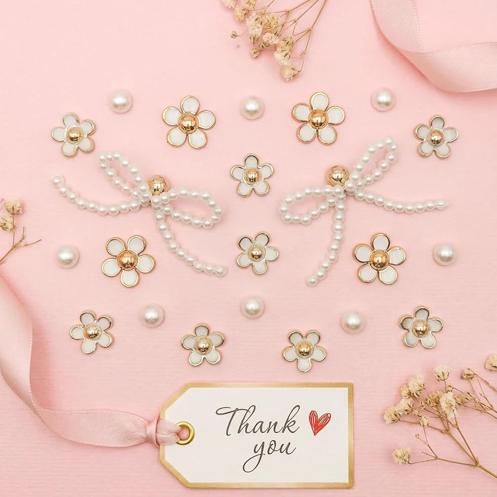 22Pcs Bling Pearl Bow Shoe Charms for Sandals Women, Acrylic Flowers, Pearl Accessories, DIY Shoe... | Amazon (US)