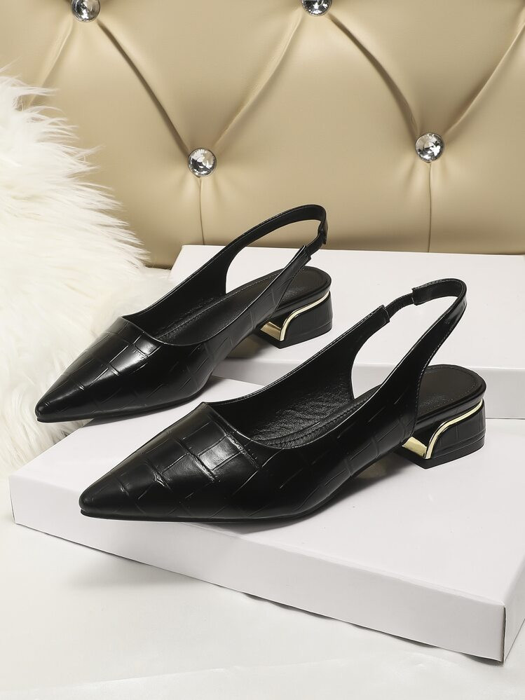 2025 Autumn Women Pointed Toe Backless Flat Thick Heel Slip-On Shoes | SHEIN