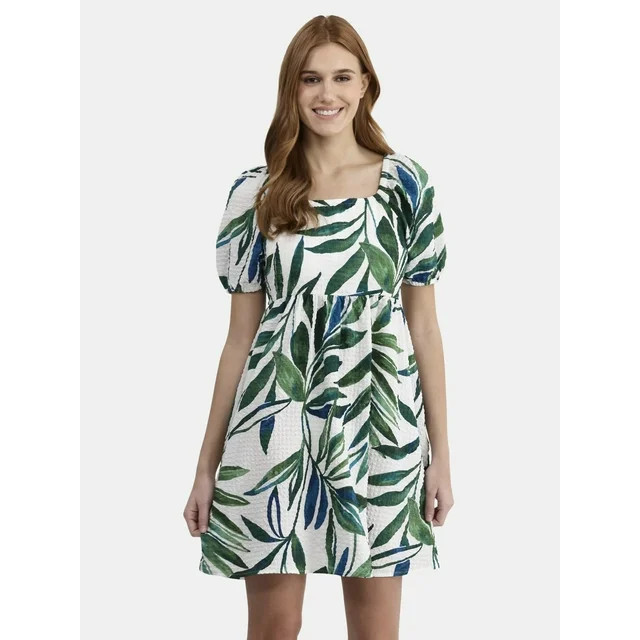 Time and Tru Women's Printed Puff Sleeve Mini Dress, Sizes XS-XXXL | Walmart (US)