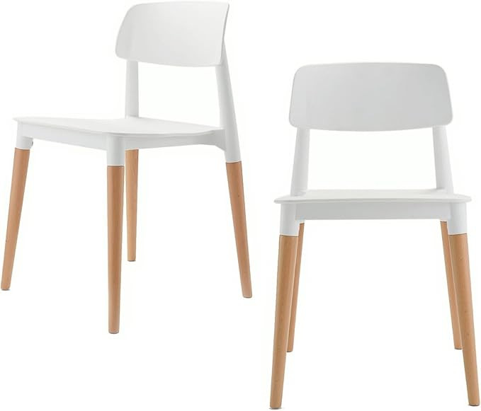 Bel Dining Bistro Cafe Style Modern Minimalist Side Chair Set of 2 (White) | Amazon (US)