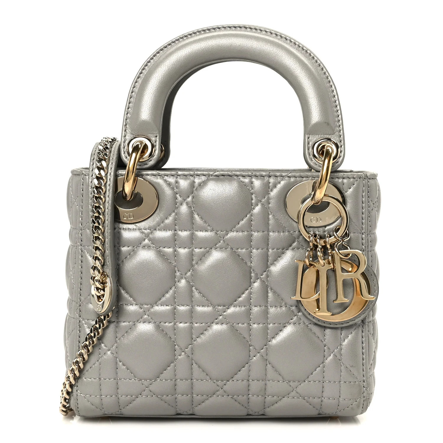 Lambskin Cannage Mini Lady Dior Gray Opaline | FASHIONPHILE (US)