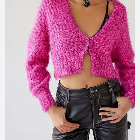 Urban Outfitters Fuzzy Pink Cardigan | Poshmark