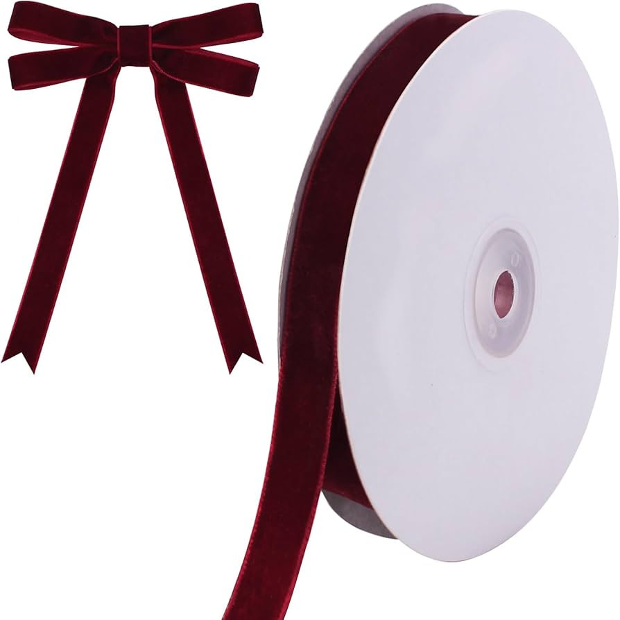 10 Yards Burgundy Velvet Ribbon for Christmas Tree,5/8 Inch Dark Red Velvet Christmas Ribbon for ... | Amazon (US)