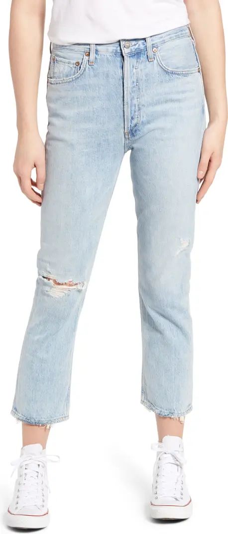 AGOLDE Riley Ripped High Waist Crop Straight Leg Jeans | Nordstrom | Nordstrom
