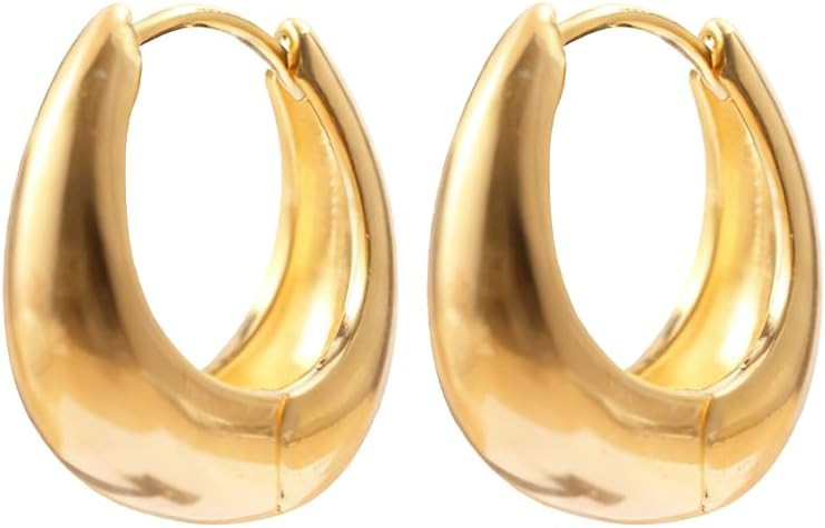 Voi-sea 14K Gold Plated Oval Chunky Hoop Earrings for Women, Mini Teardrop Earrings, S925 Sterlin... | Amazon (US)