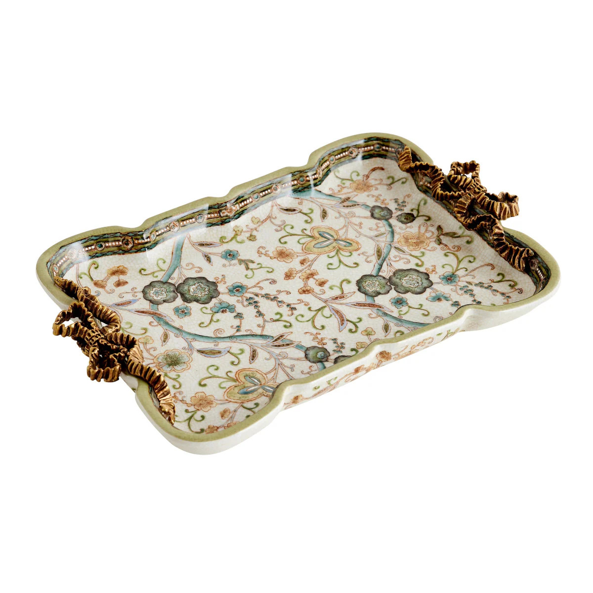 Chinoiserie Bow Handle Tray in Vert de Terre | Caitlin Wilson Design