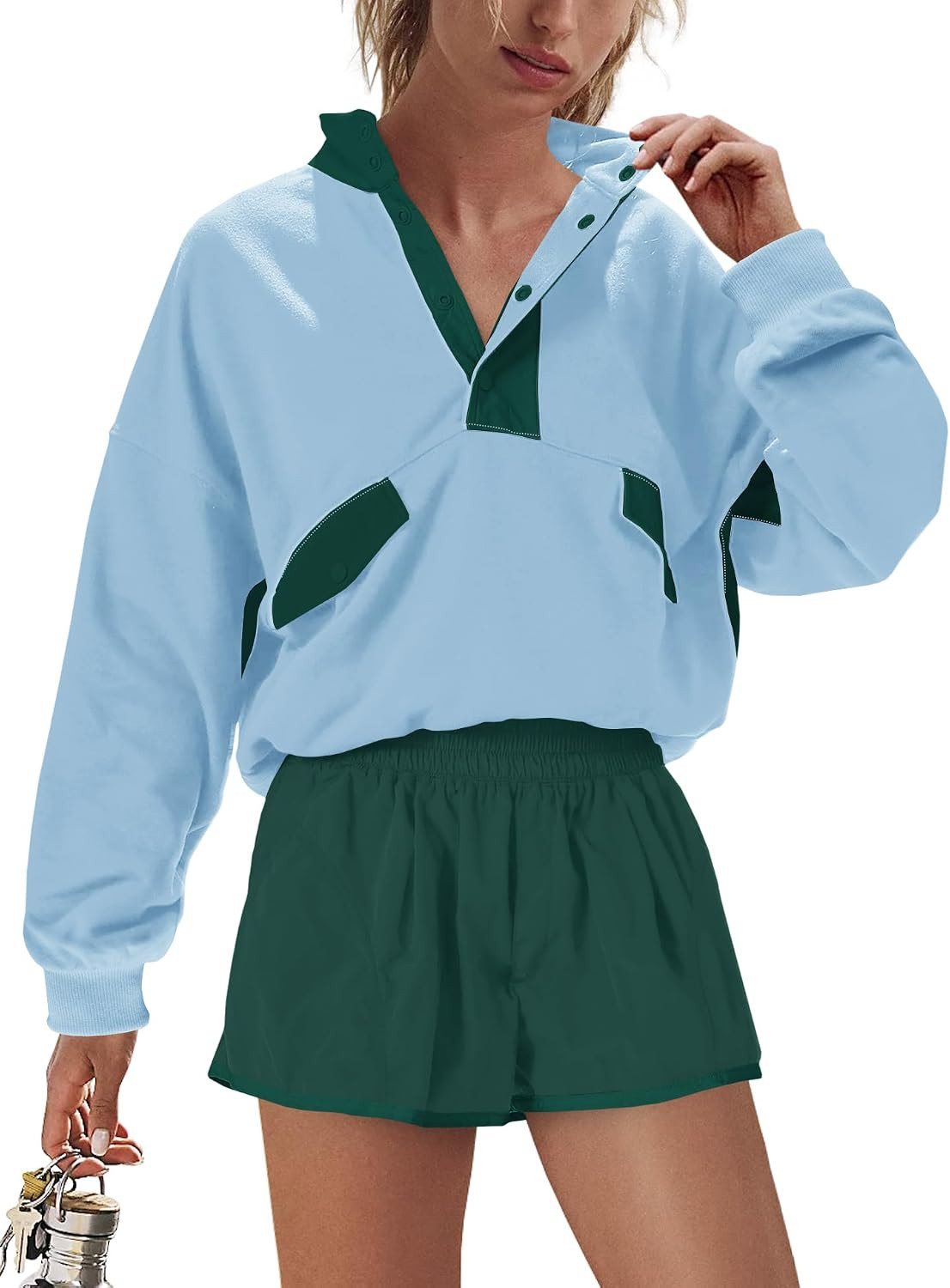 Nirovien Womens Workout Sets Short Athletic Set Activewear 2 Piece Outfits Pullover Sweatshirt and Shorts | Amazon (US)