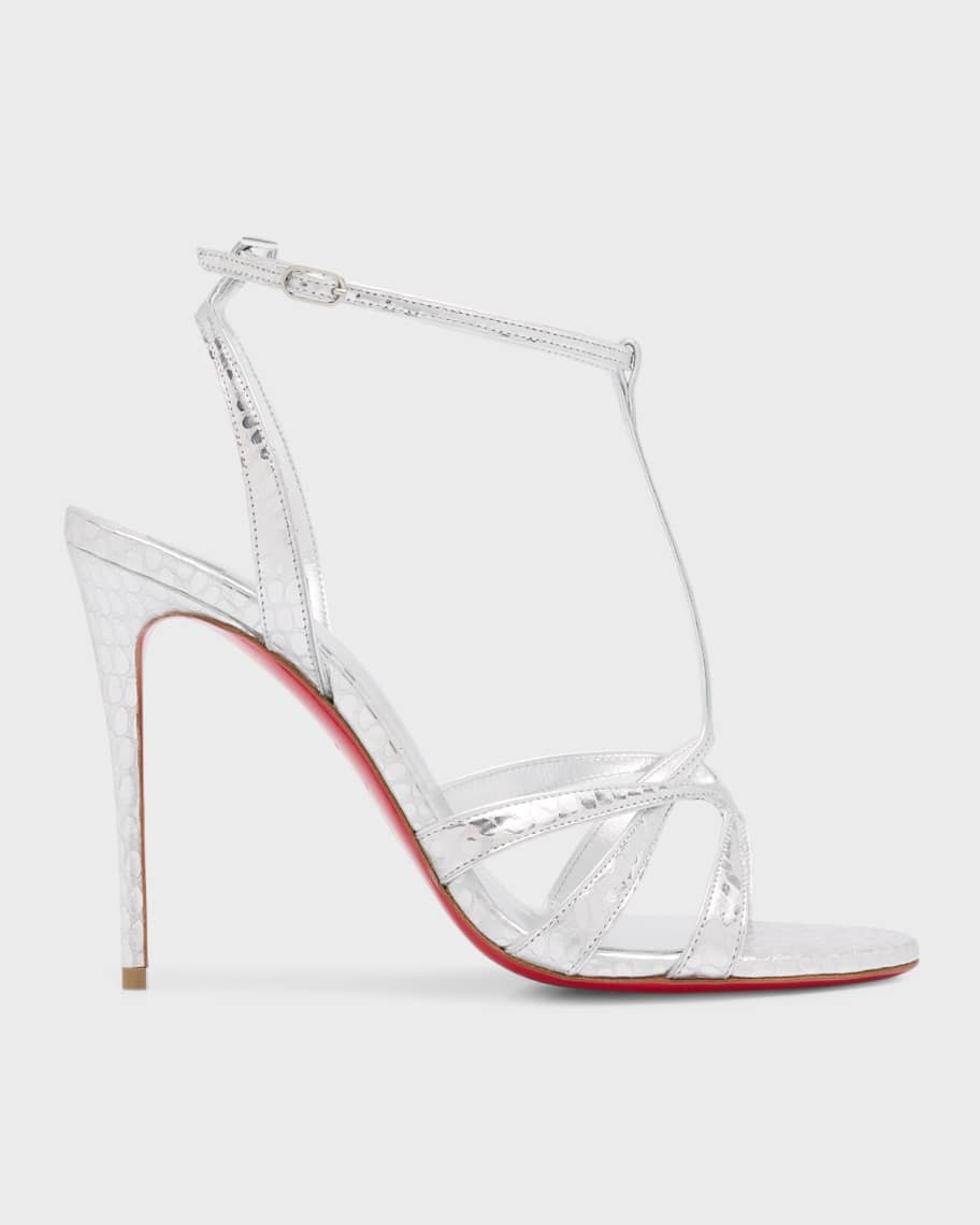Christian Louboutin Tangueva Red Sole Birdy Metallic Stiletto Sandals | Neiman Marcus