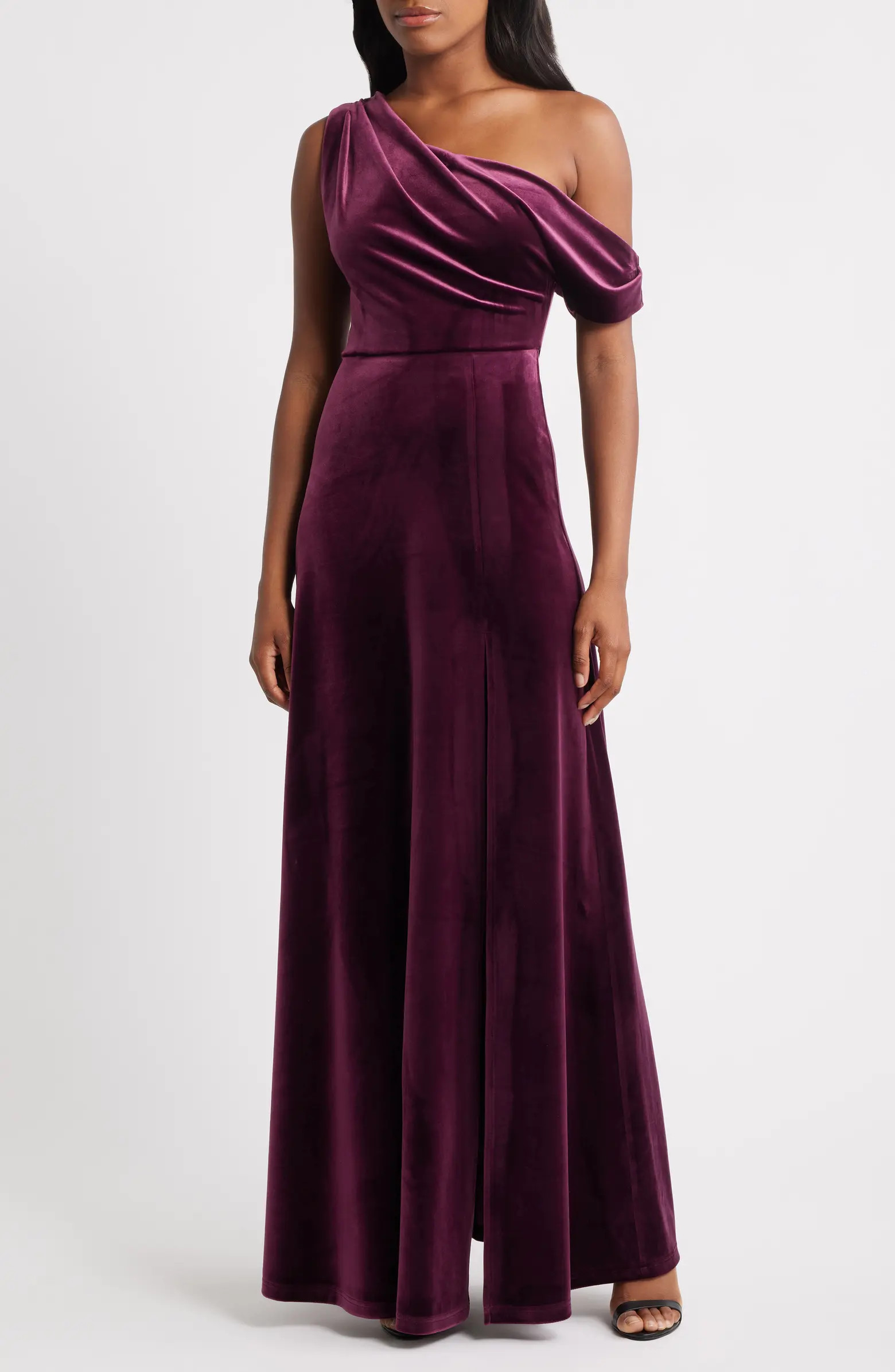 Lulus Anya Draped One-Shoulder Velvet Gown | Nordstrom | Nordstrom