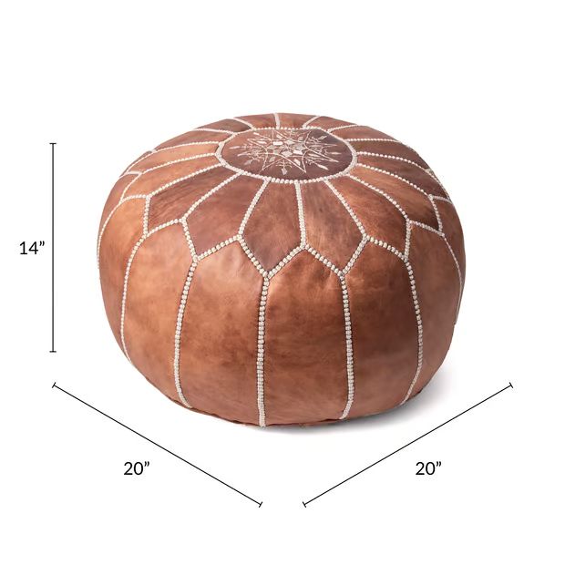 Brown Moroccan Ottoman 14" H x 20" W x 20" D Round | Rugs USA