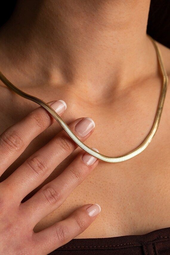 14K Gold Snake Chain Herringbone Gold Chain Necklace Gold | Etsy | Etsy (US)