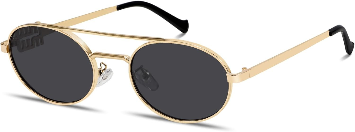 Rmerom Retro Gold Metal Oval 90s Sunglasses for Women Small Chic Sunnies | Amazon (US)