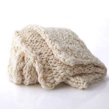 Handknit Chunky Wool Blanket, Ivory | Mark and Graham