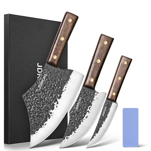 Butcher Knife Set 3PCS – 8" Meat Cleaver, 5.7" Boning Knife, 6.3" Viking Knife – Hand Forged Full Tang Razor Sharp Kitchen Knives for Meat Cutting, BBQ, Outdoor Cooking – Gift for Men & Fathers Day | Amazon (US)