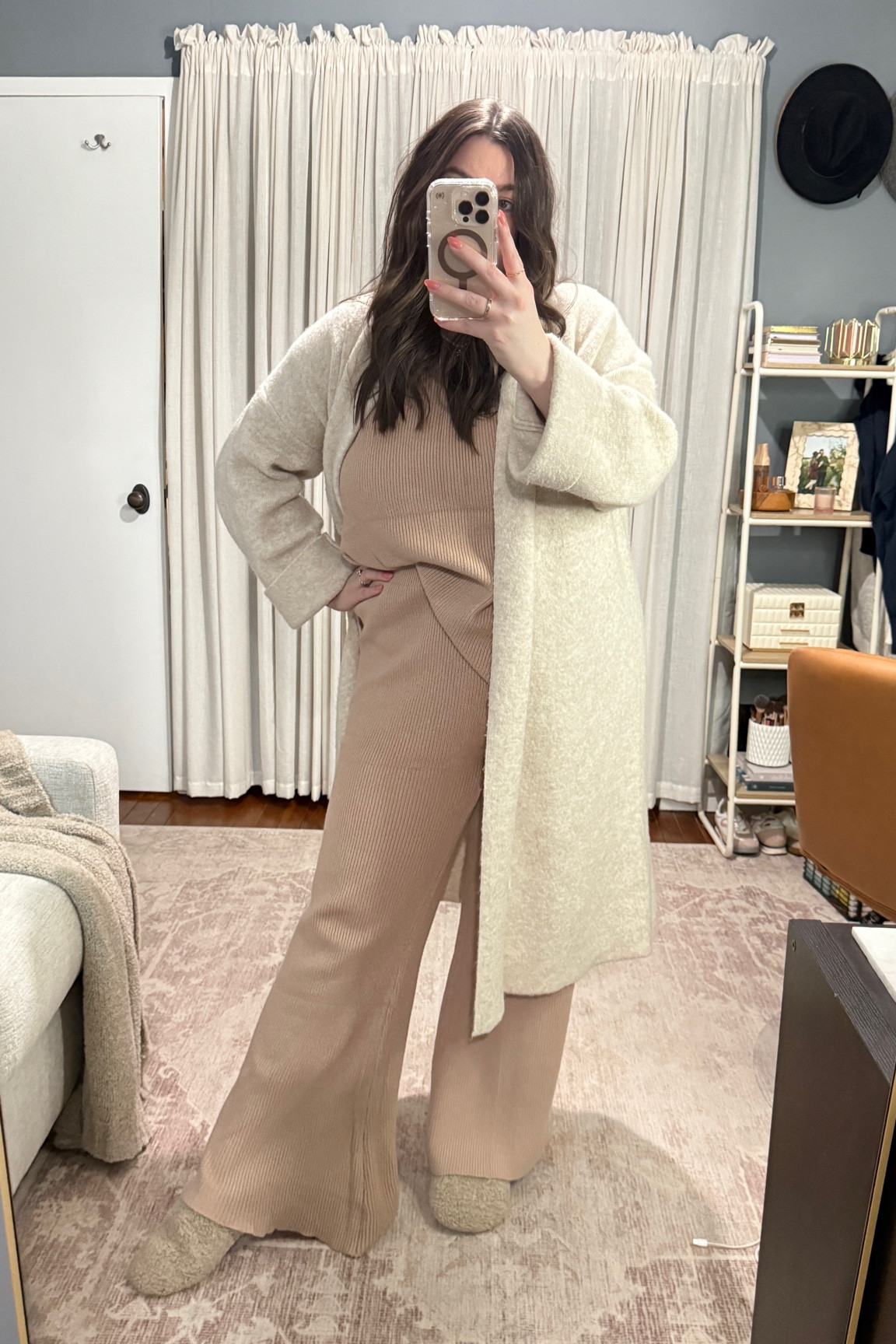 Stay effortlessly chic with this Amazon outfit — perfect for lounging or running errands in style! This two-piece set features a long pullover tank top with a stylish mock neck, open side detail, wide-leg pants, and an elastic waist for a relaxed fit. Layer it with a loose long cardigan (available in multiple colors) for extra warmth, and complete the look with fuzzy, cozy mule slippers. Paired with elegant jewelry, this outfit is the ultimate mix of comfort and sophistication! ✨ #AmazonFashion #CozyChic #LTKStyle #MidsizeFashion

#LTKFindsUnder50 #LTKMidsize #LTKStyleTip