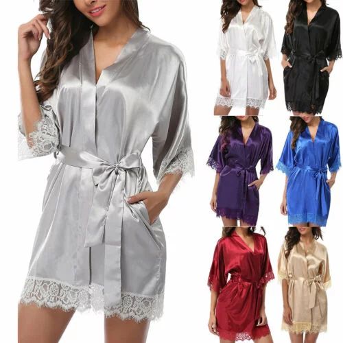 2019 Silk Satin Kimono Robe Dressing Gown Wedding Bridesmaid Sleepwear Bathrobe | Walmart (US)