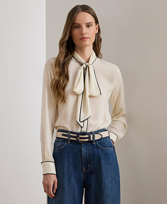 Women's Two-Tone Tie-Neck Top | Macy's