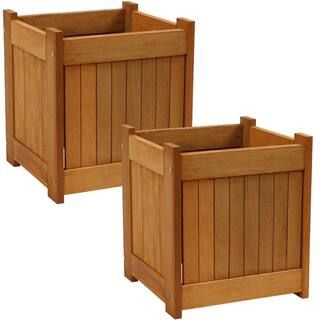 16 in. Meranti Wood Outdoor Planter Box (Set of 2) | The Home Depot