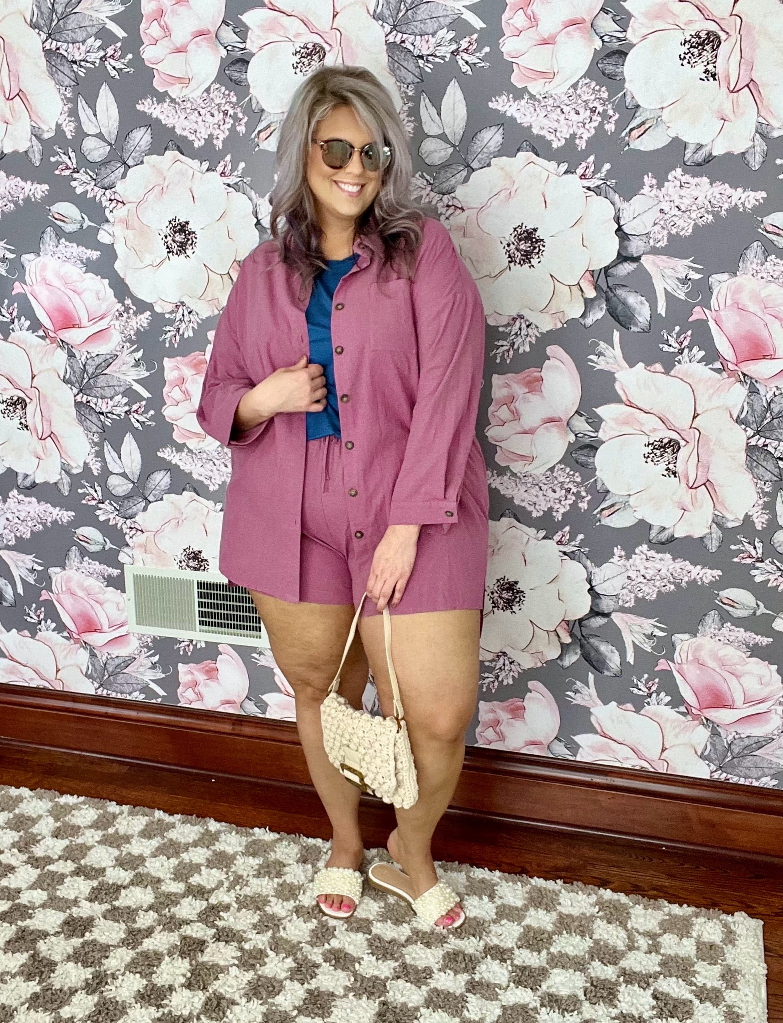 ✨SIZING•PRODUCT INFO✨
⏺ Mauve Purple Shorts Set - wearing XXL - fits TTS - material feels gauze-linen like @amazonfashion 
⏺ Blue Crewneck Tunic Tee (does have limited but coverage but tucked in) - L - TTS @walmartfashion 
⏺ Pearl Slides - size down 1/2 @targetstyle 
⏺ Crochet Shoulder Bag •• mine no longer available from @walmartfashion but linked similar option(s) from @amazonfashion 
⏺ Round Retro Black & Purple Haze Sunglasses •• mine no longer available from @walmart but linked similar option(s) from @amazon 
⏺ Shaping Panty to assist with stomach pooch - XL - TTS @shapermint 
⏺ Linked my fave foam tanner and instant tanner as well!

Set, summer set, shorts set, shirt set, button down, button up, shorts, linen, gauze, purple, pink, mauve, sunglasses, retro, round, purple sunnies, pearl, sandals, slides, white, ivory, shaping panty, tunic top, short-sleeve, shirt, tunic, crochet, shoulder big

#amazon #amazonfind #amazonfinds #founditonamazon #amazonstyle #amazonfashion #set #sets outfits in a set, set outfit, set ootd, outfit set, outfit sets, top and bottom set, top and bottom sets, pants set, pant set, pant sets, affordable set, affordable sets, budget set, budget sets, sets under 50, sets under 100, sets under 30 #travel #vacation #vacay #tropical #resort #outfit #inspiration, vacation outfit, travel ootd, vacation ootd, resort outfit, resort ootd, travel style, vacation style, resort style, vacay style, travel fashion, vacay fashion, vacation fashion, resort fashion, travel outfit ideas, vacation outfit idea, vacation outfit ideas, resort outfit idea, resort outfit ideas, vacay outfit idea, vacay outfit ideas #sandals #springsandals #summersandals #springshoes #summershoes #flipflops #slides #summerslides #springslides #slidesandals 
#under20 #under30 #under40 #under50 #under60 #under75 #under100
#affordable #budget #inexpensive #size14 #size16 #size12 #medium #large #extralarge #xl #curvy #midsize #pear #pearshape #pearshaped
budget fashion, affordable fashion, budget style, affordable style, curvy style, curvy fashion, midsize style, midsize fashion

#LTKTravel #LTKFindsUnder50 #LTKMidsize