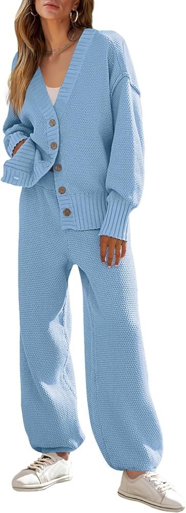 MEROKEETY Women's 2 Piece Outfits Sweater Sets Waffle Knit Cardigan and High Waist Pants Lounge S... | Amazon (US)