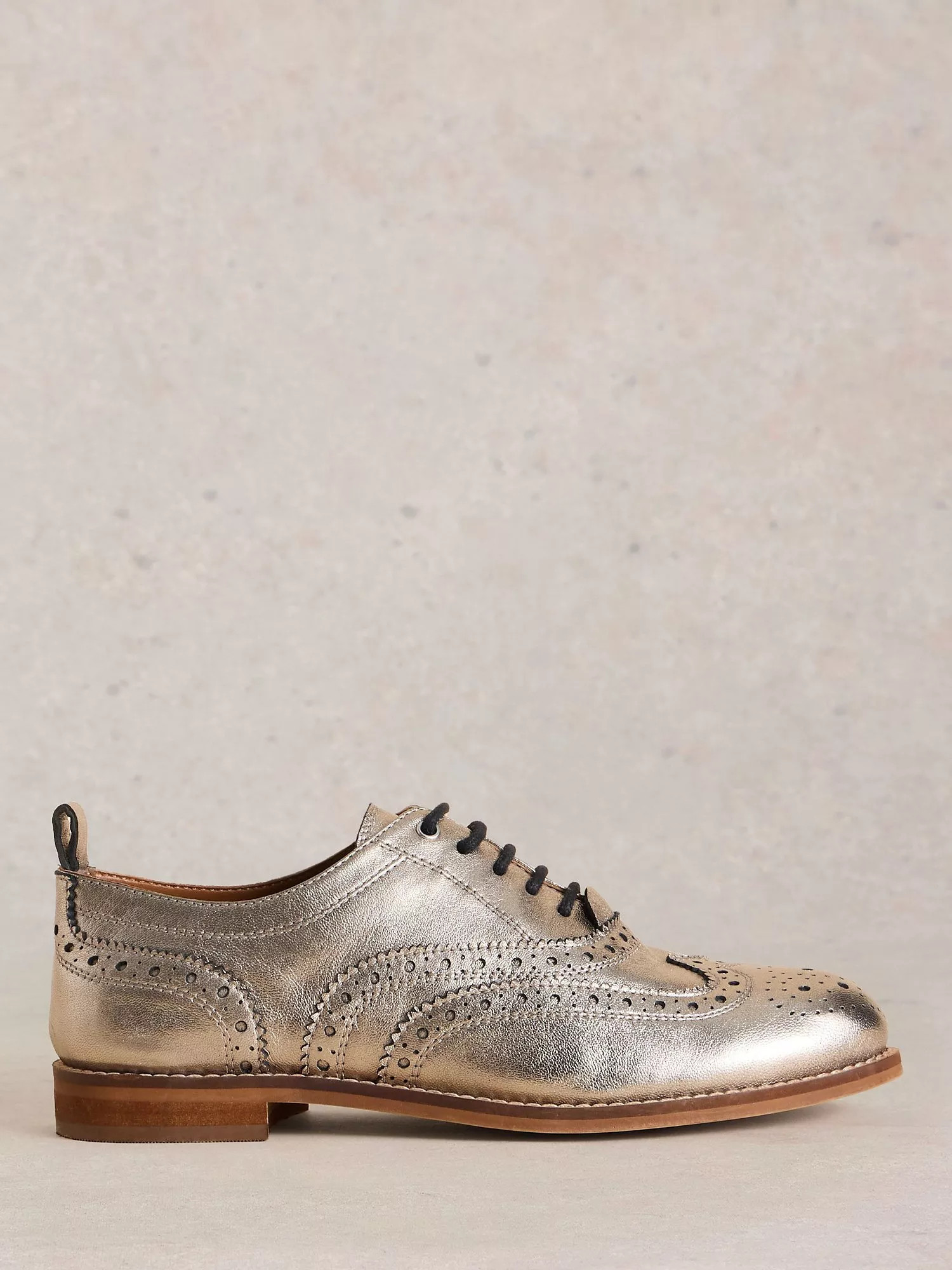 White StuffThistle Leather Lace Up Brogues, Pale Gold | John Lewis (UK)
