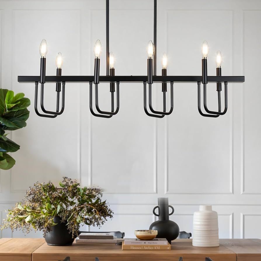 8-Light Black Chandelier, Rectangular Dining Room Light Fixture, Chandeliers for Dining Room,Indu... | Amazon (US)