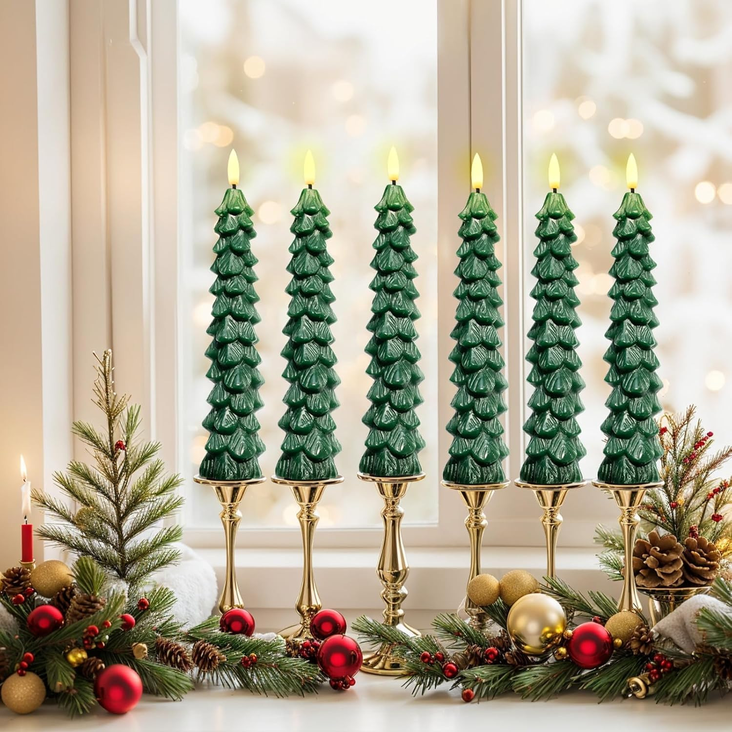 6 PCS LED Flameless Tree Taper Candles with Remote and Timer 3D Light Candles, Flickering Flame f... | Amazon (US)