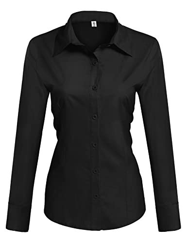 HOTOUCH Black Button Down Shirt Women Long Sleeve Cotton Button Up Shirts (Black XXXL) | Amazon (US)