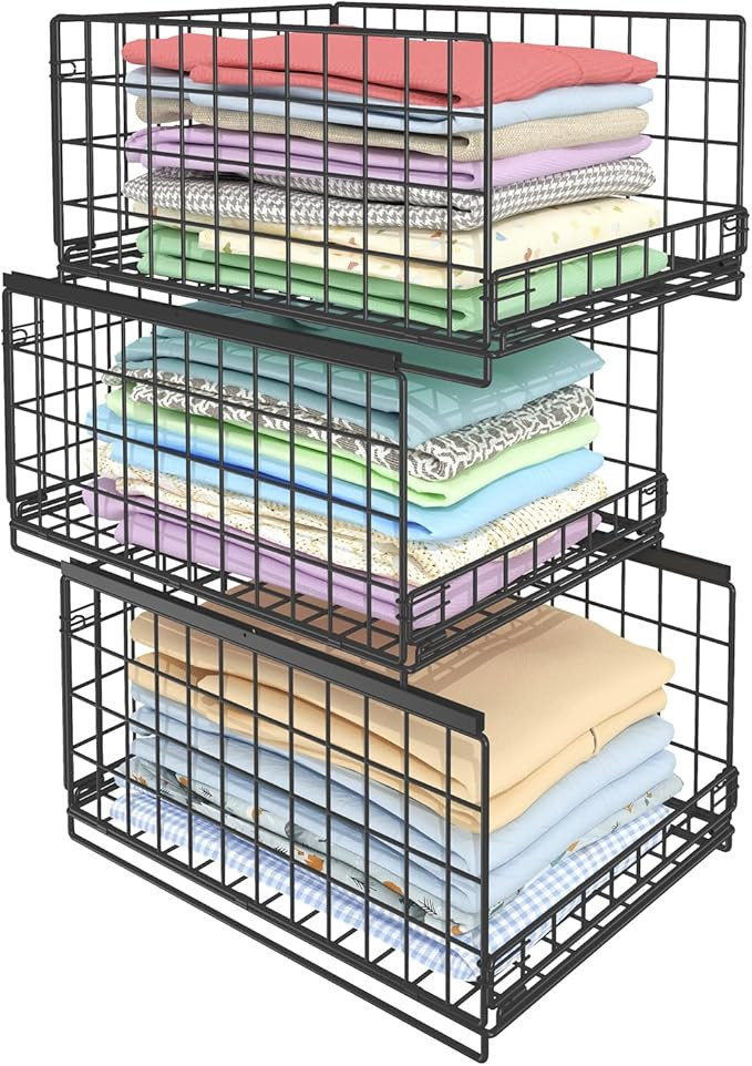 JKsmart 3-Tier Stackable Closet Organizers and Drawer Storage Shelves - Sliding Storage Bins for ... | Amazon (US)