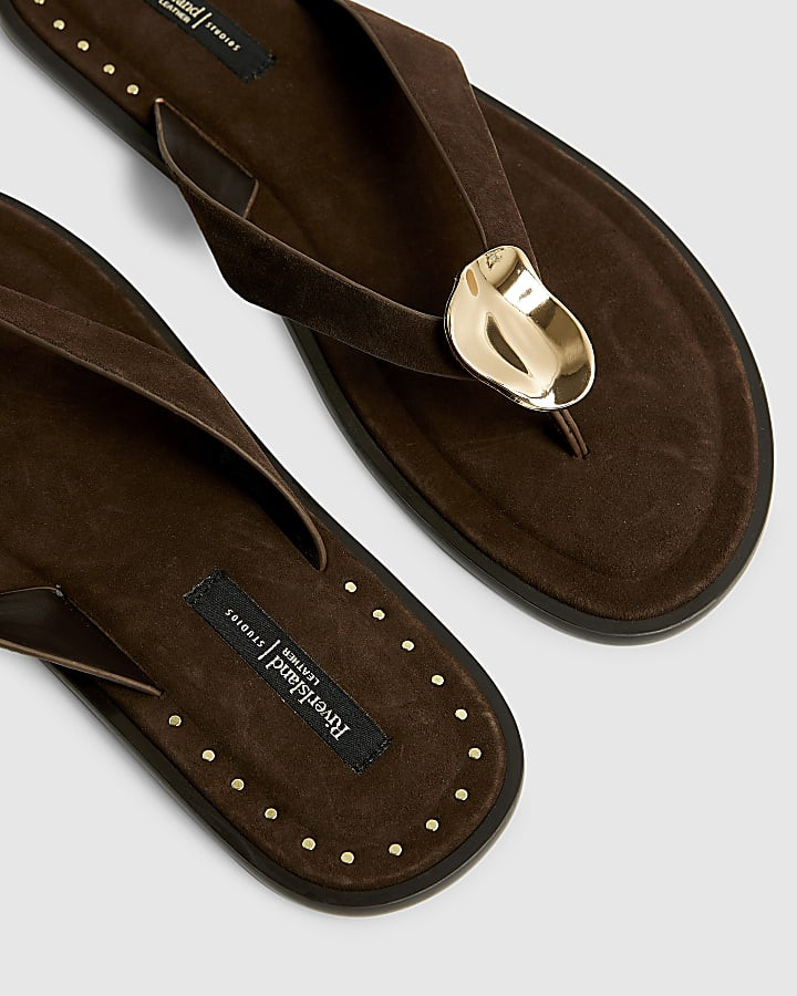 Brown Suede Toe Thong Flip Flop Flat Sandals | River Island UK & IE