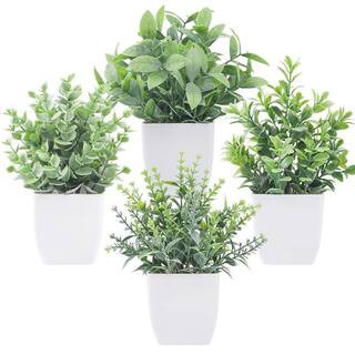 4.70 in. H Sage Green Artificial Plant Mini Potted Greenery for Home Decor | The Home Depot