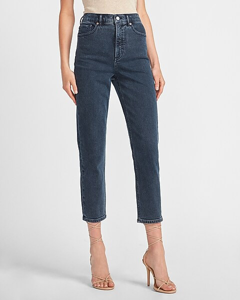Super High Waisted Dark Wash Mom Jeans | Express
