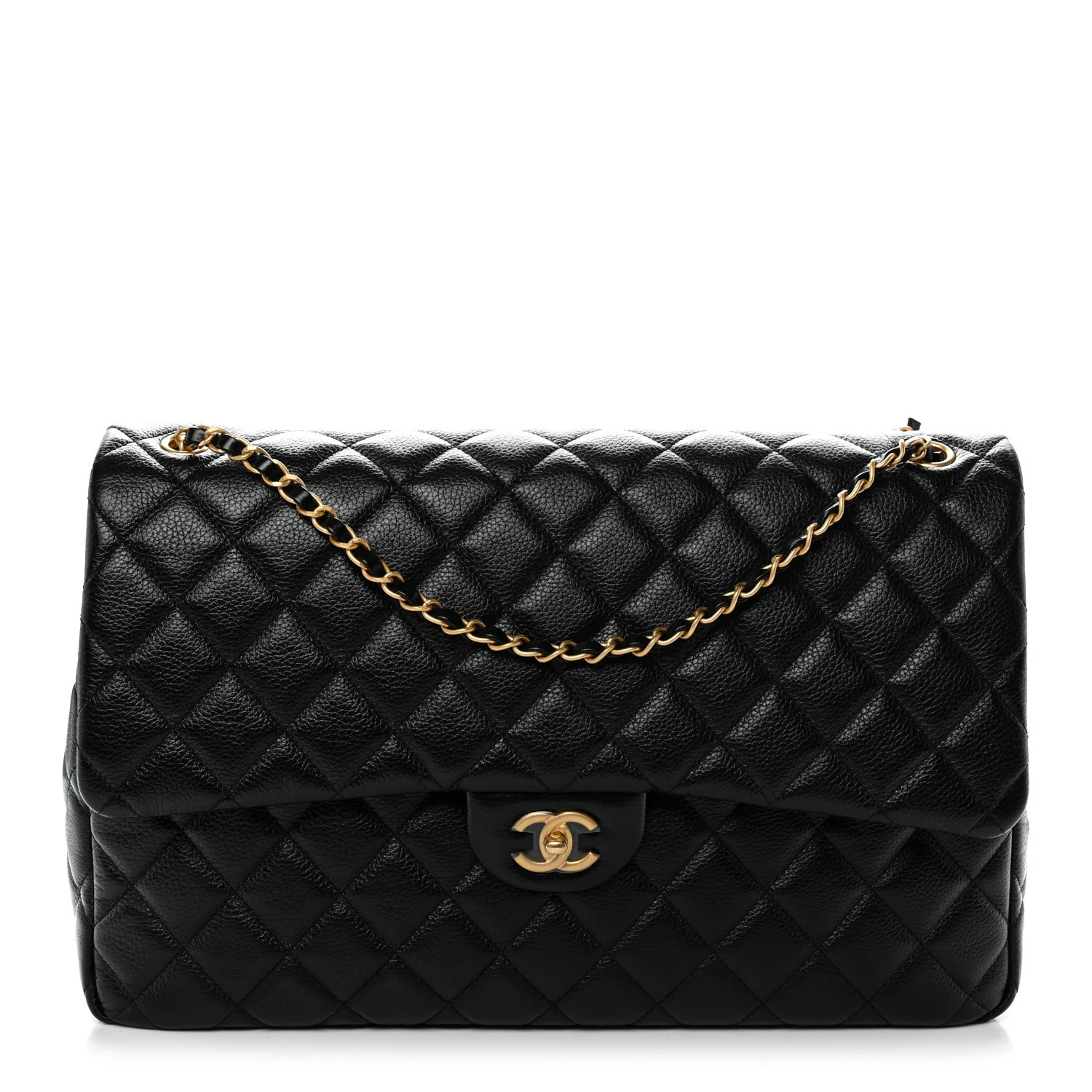 Grained Calfskin Quilted XXL Travel Flap Bag Black | FASHIONPHILE (US)