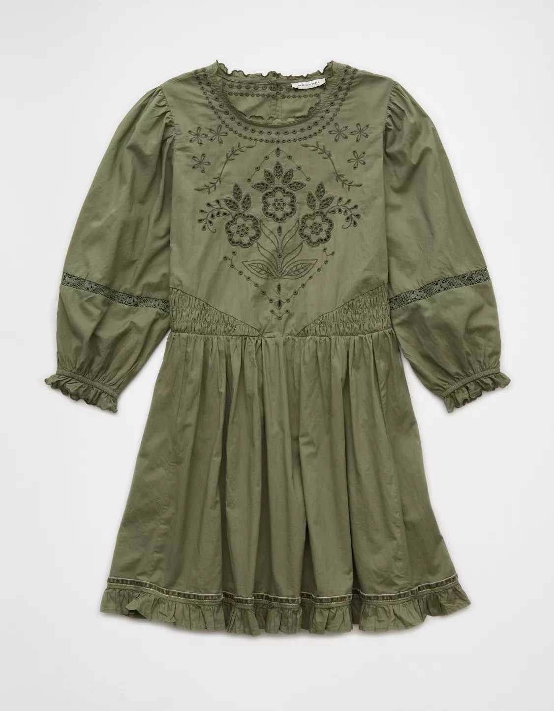 AE Embroidered Puff Sleeve Mini Dress | American Eagle Outfitters (US & CA)