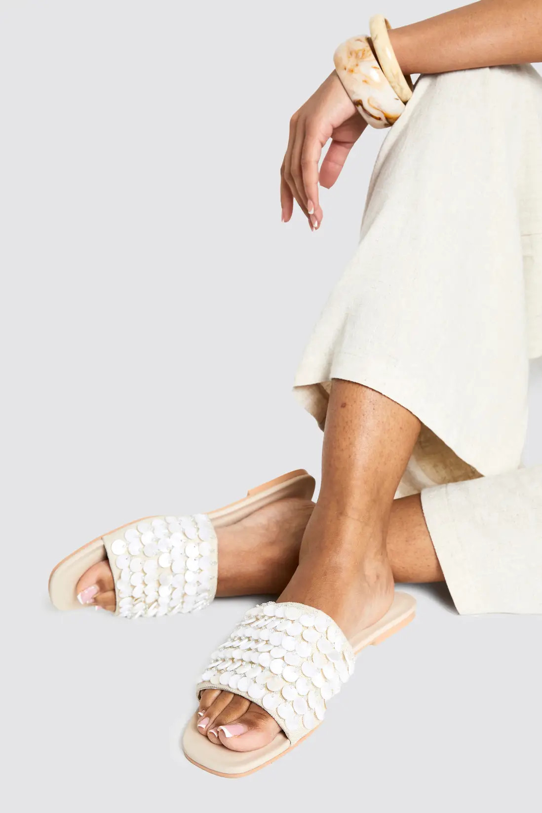 Natural Shell Trim Detail Sandals | Boohoo | Boohoo.com (UK & IE)