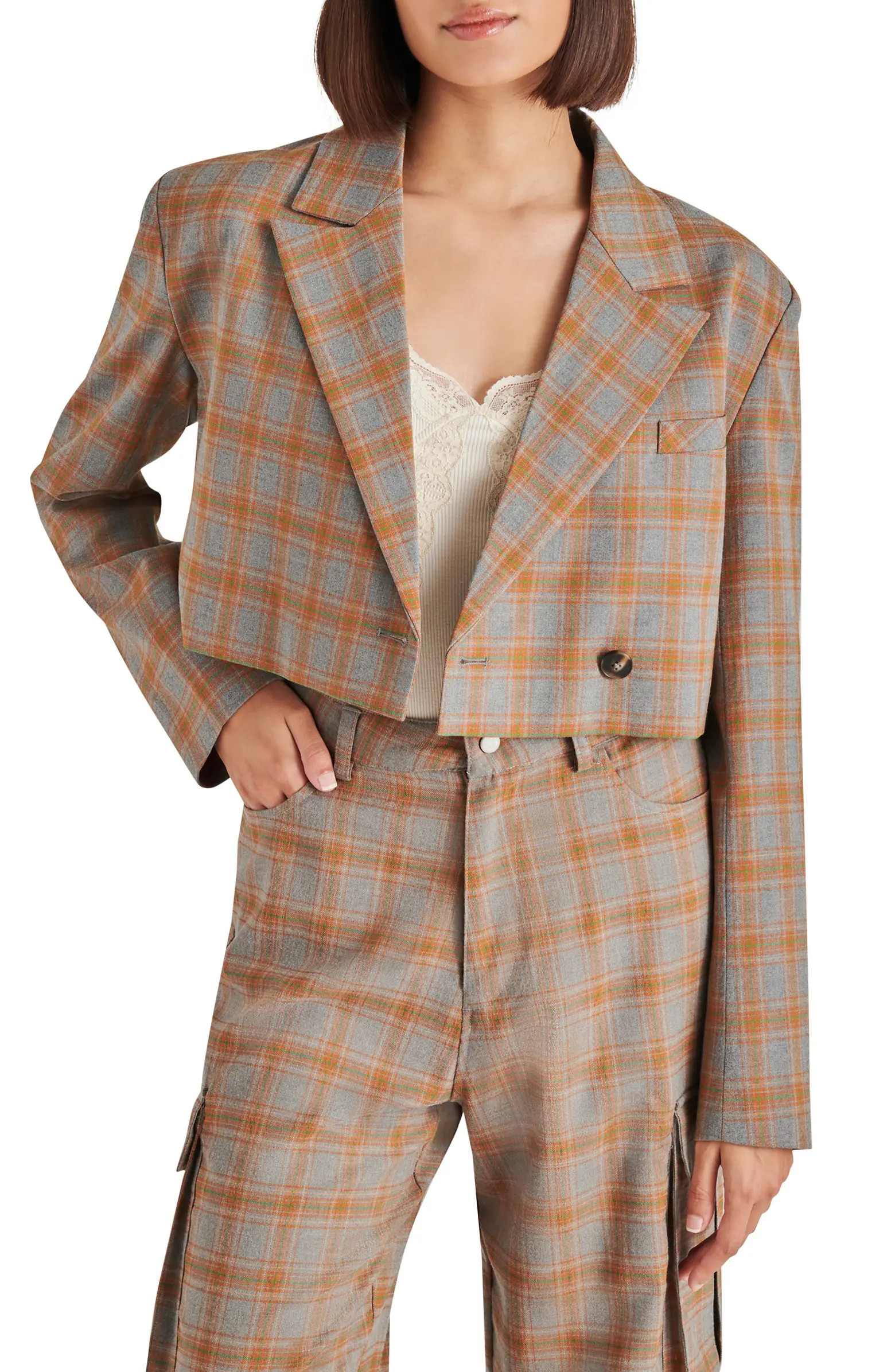Steve Madden Rupi Plaid Crop Blazer | Nordstrom | Nordstrom