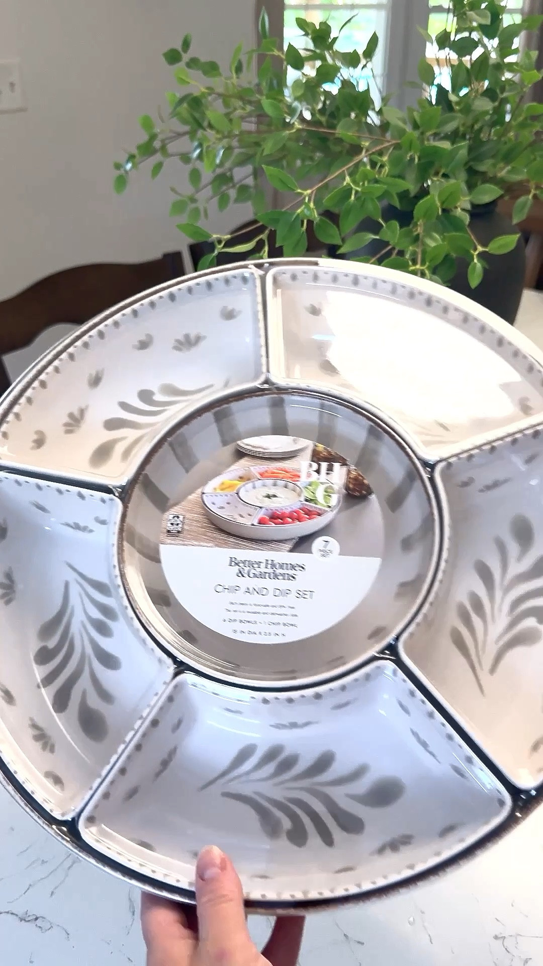 Chip and dip serving bowl
Comes in gray, green or blue 
Great size and dishwasher safe 

#LTKSeasonal #LTKFindsUnder50 #LTKHome