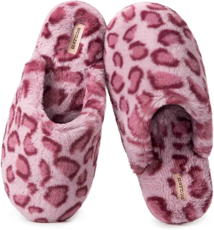 Snug Leaves Women's Fuzzy Scuff Slippers Soft Comfy Memory Foam Non-slip Indoor House Shoes | Amazon (US)
