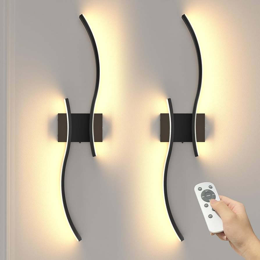 NIORSUN 27.6 Inch Battery Operated Wall Sconce Set of 2, Black Modern Rechargeable Wall Lights wi... | Amazon (US)