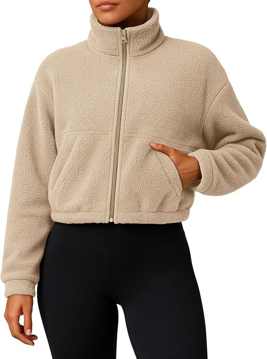 PINKMSTYLE Women Zip Up Fleece Sherpa Jacket Coat - Winter Warm Trendy Cropped Sweatshirt for Cas... | Amazon (US)