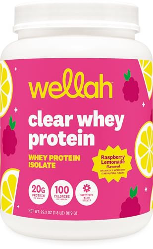 Wellah Clear Whey Protein Isolate Powder (Raspberry Lemonade) 30 Servings - 20g of Protein, 100 Calories, Sweetened with Stevia | Amazon (US)
