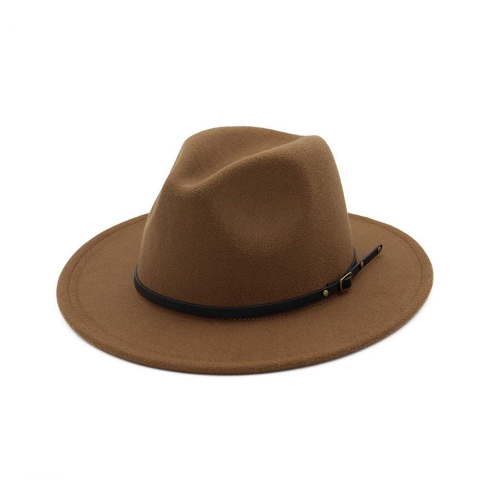 HUDANHUWEI Women's Classic Wide Brim Fedora Hat with Belt Buckle Felt Panama Hat | Amazon (US)