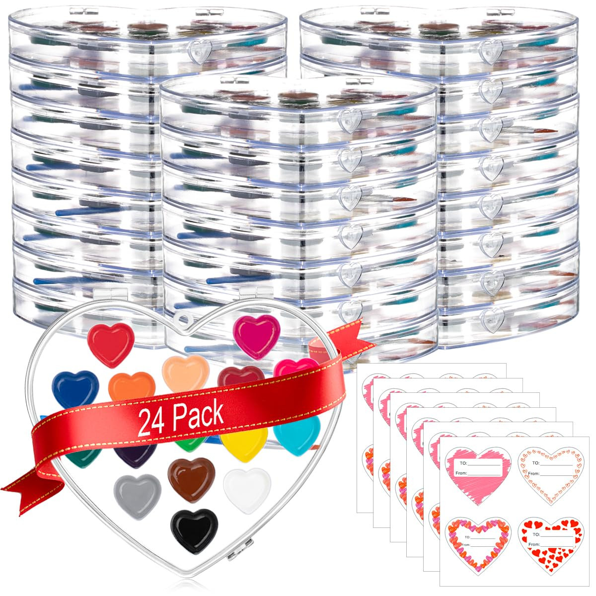 ARTLYMERS Valentines Day Gifts for kids, 24 Pack 16 Colors Heart Watercolor Paint Set kids with P... | Amazon (US)